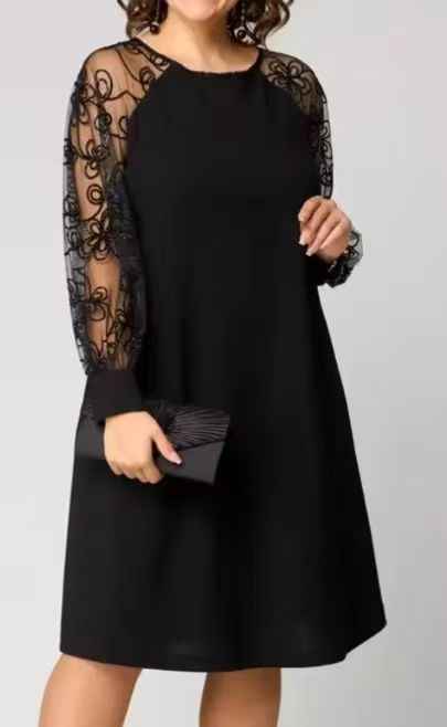 Elegant  Style Patchwork Lace Long Sleeve Round Neck Dress