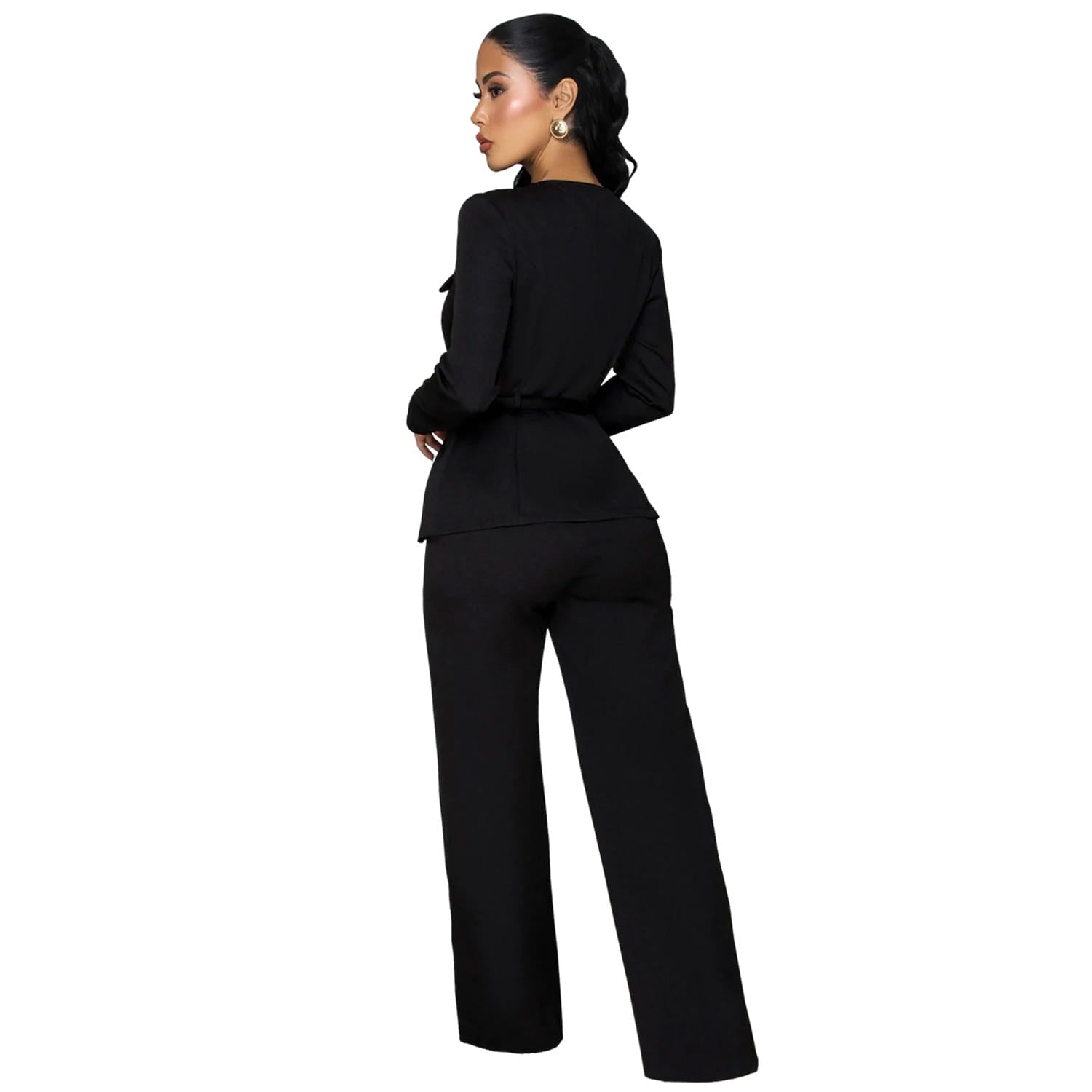 Fashionable women’s slimming belted top and pants set