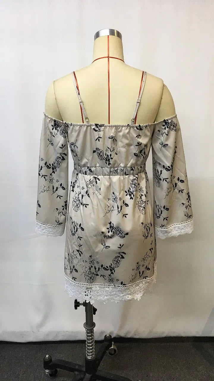 Vintage Denim Style Printed Mini Dress for Women, Summer Casual Fashion Dress