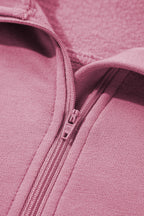 Phalaenopsis Zip Up Stand Collar Ribbed Thumbhole Sleeve Sweatshirt