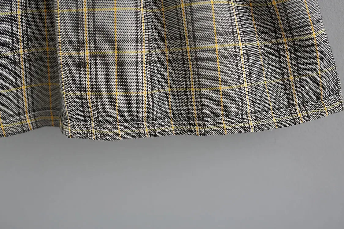 Weaved children’s wear new baby girls’ large check neckline ribbon dress