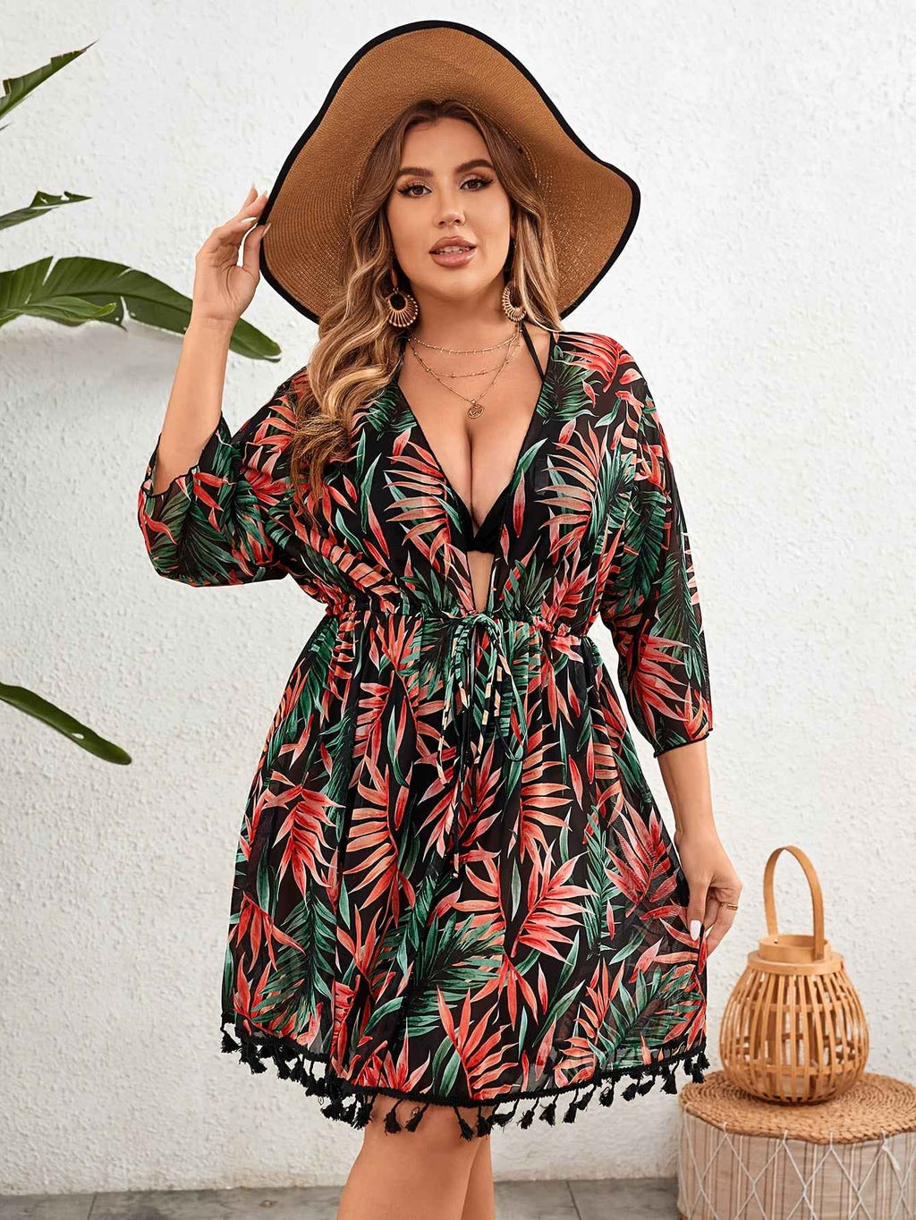 Tropical VNeck Plus Size Blouse for Chic Style