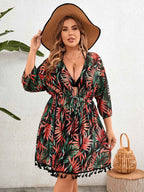 Tropical VNeck Plus Size Blouse for Chic Style