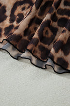 Camel Leopard Printed Mesh Short Sleeve Top