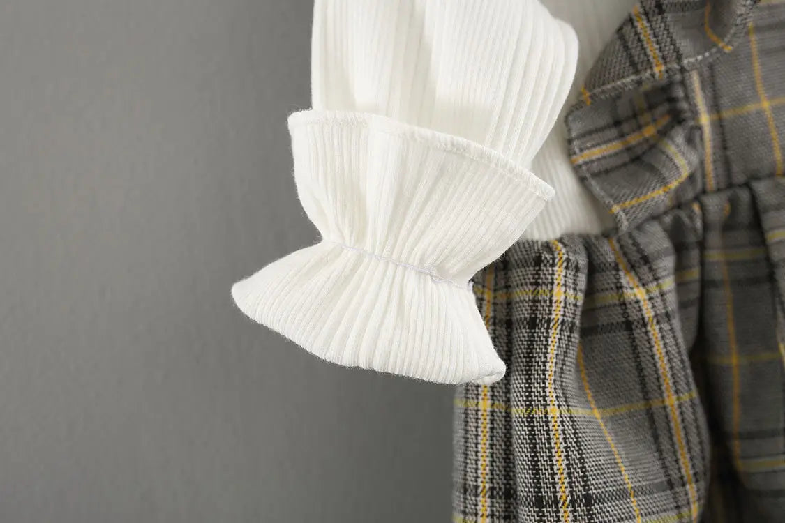 Weaved children’s wear new baby girls’ large check neckline ribbon dress