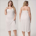 Plus Size Satin Nightdress for Women Summer One-Piece Plunge Neck Strap Loose Loungewear Sleepwear