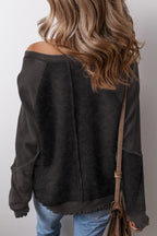 Mineral Blue Waffle Patchwork Raglan Sleeve Exposed Seam Sweatshirt