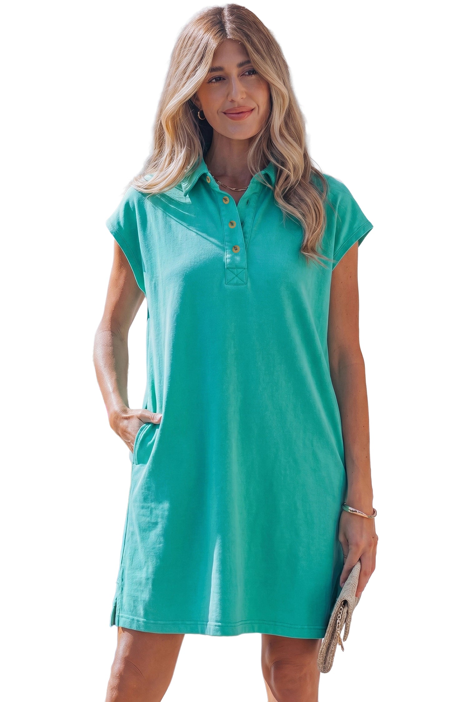 Sea Green Relaxed Fit Polo T Shirt Dress