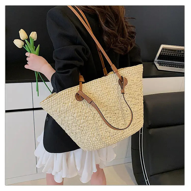 Straw woven bag for women large capacity single shoulder tote bag