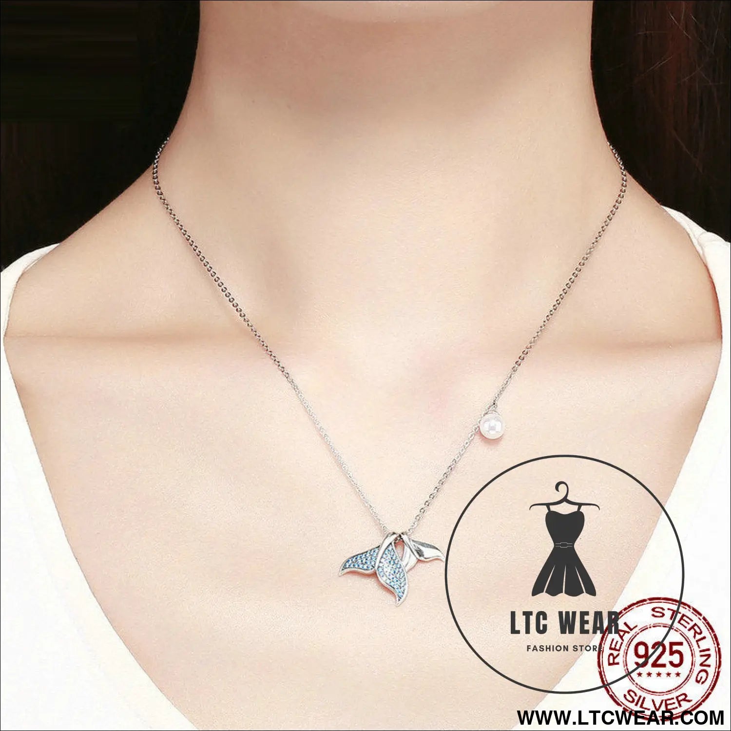 925 mermaid tears zircon bead silver necklace for women - sterling silver 925