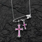 925 silver plated white gold rhinestone pin double cross pendant necklace for men and women european and american style