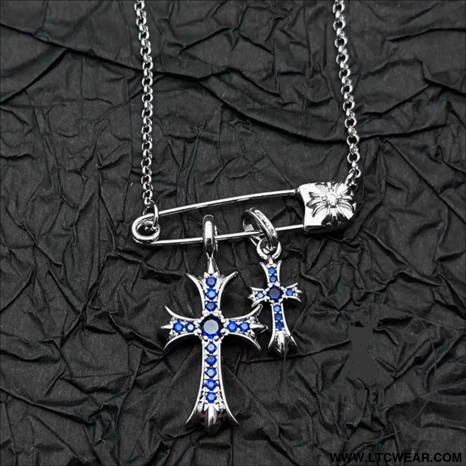 925 silver plated white gold rhinestone pin double cross pendant necklace for men and women european and american style