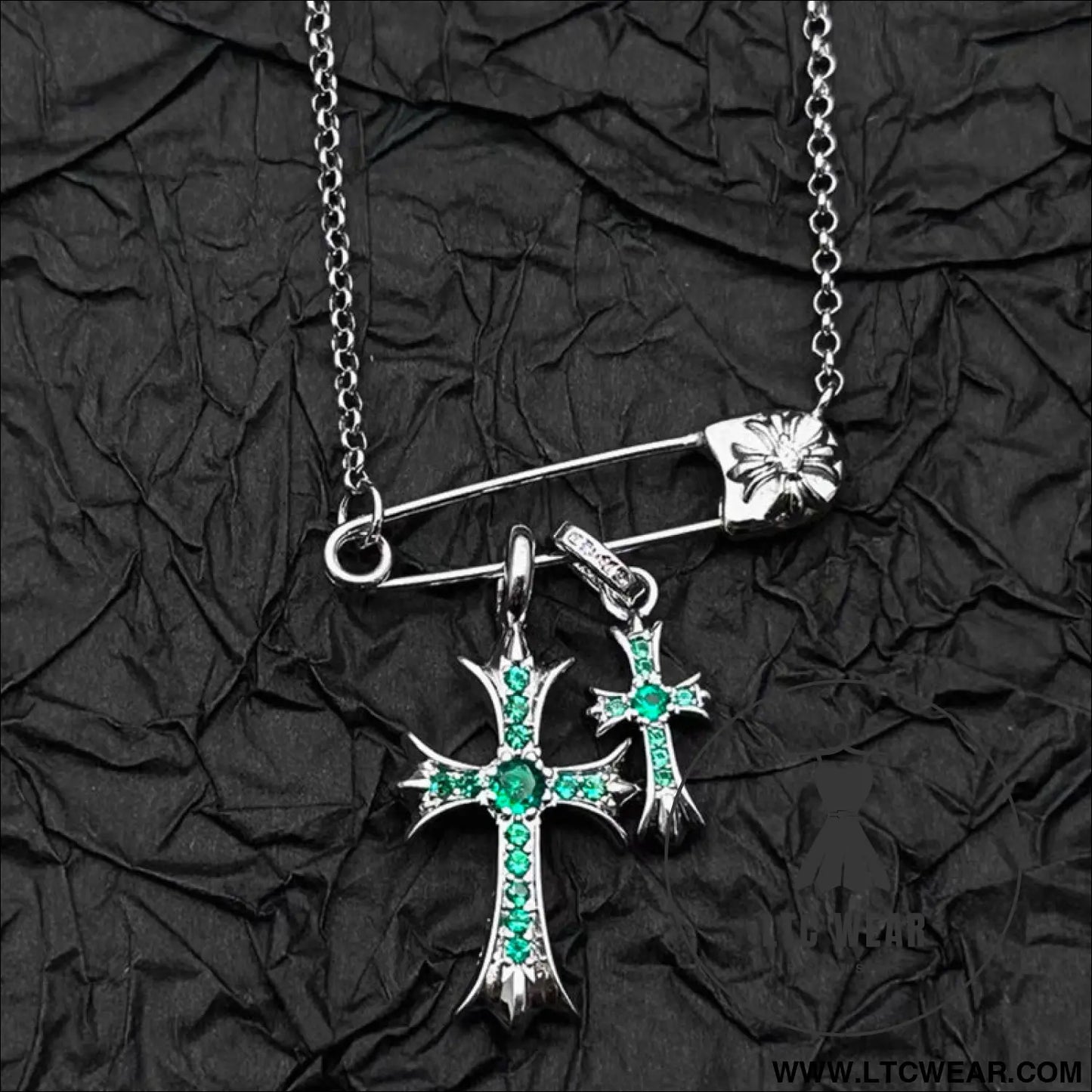 925 silver plated white gold rhinestone pin double cross pendant necklace for men and women european and american style
