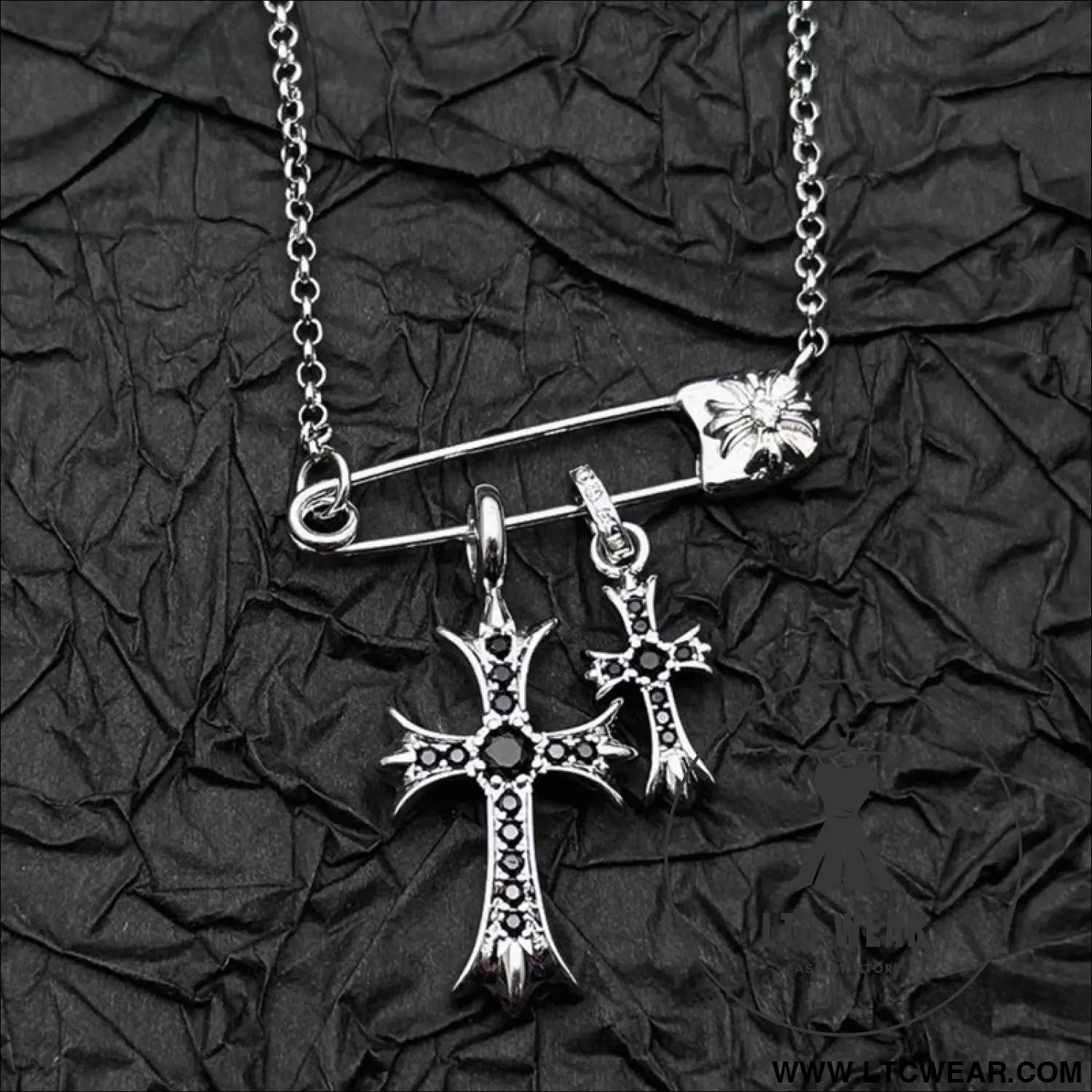 925 silver plated white gold rhinestone pin double cross pendant necklace for men and women european and american style