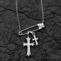 925 silver plated white gold rhinestone pin double cross pendant necklace for men and women european and american style