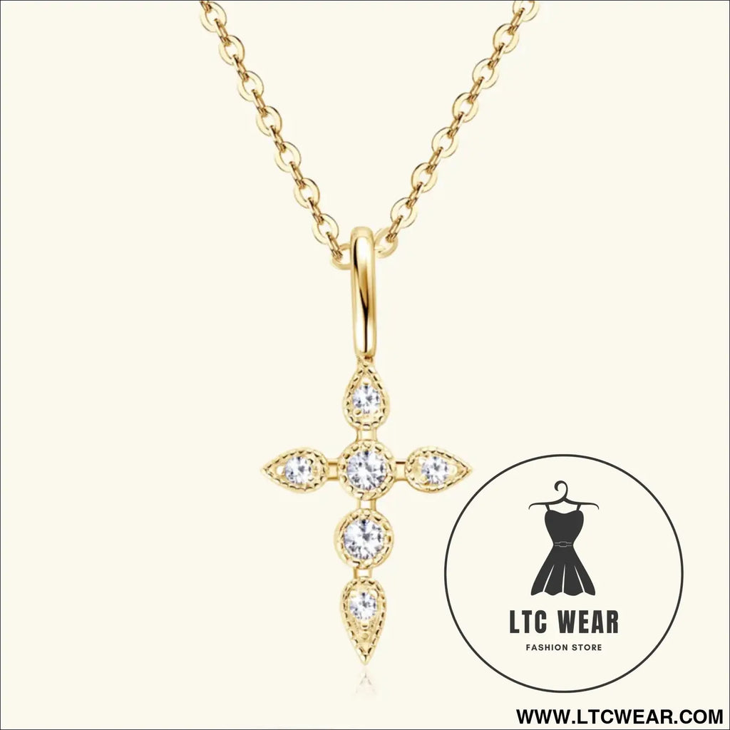 925 sterling silver moissanite cross pendant necklace - gold / one size