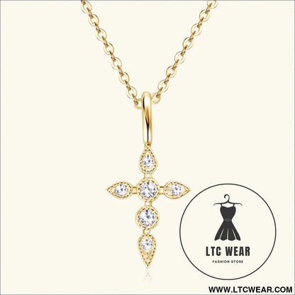 925 sterling silver moissanite cross pendant necklace - gold / one size