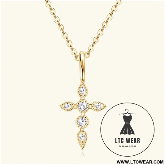 925 sterling silver moissanite cross pendant necklace - gold / one size