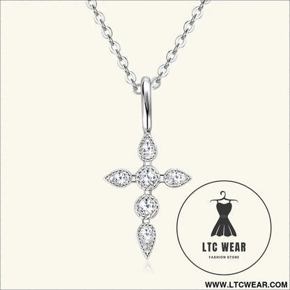 925 sterling silver moissanite cross pendant necklace - silver / one size