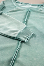 Mineral Blue Waffle Patchwork Raglan Sleeve Exposed Seam Sweatshirt