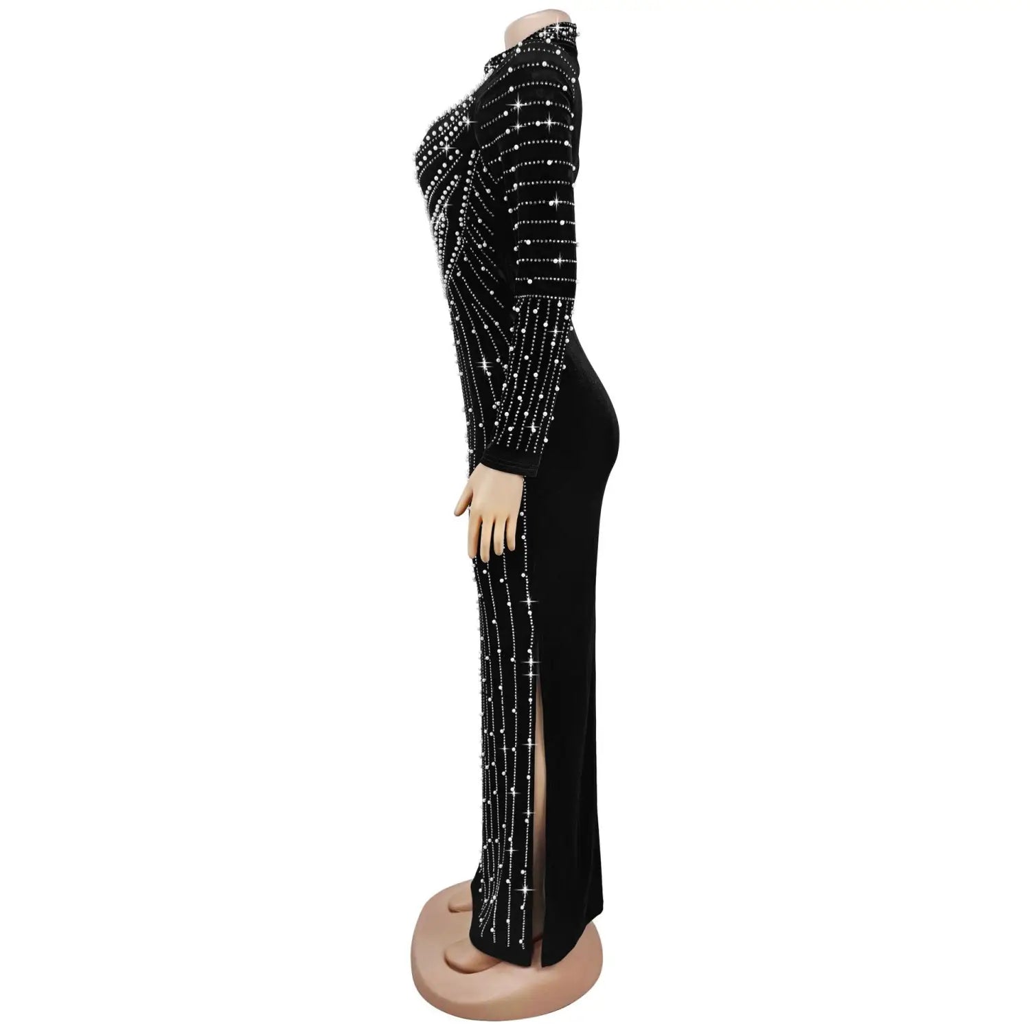 Elegant velvet embellished long sleeve dress for women fashion style casual occasion