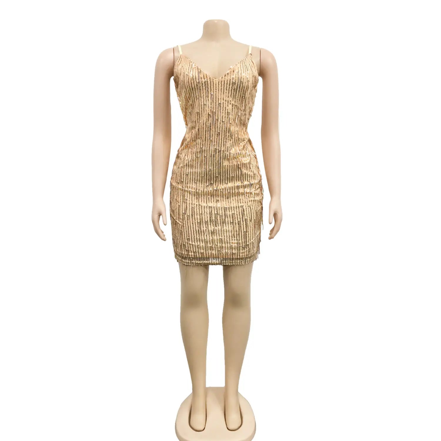 Style solid color sleeveless sequin v-neck backless dress