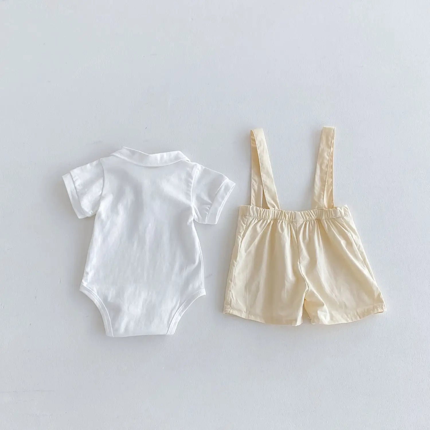 Summer baby hoodie tie suspender shorts two-piece set for gentlemen’s one month and one year old dress suspender pants