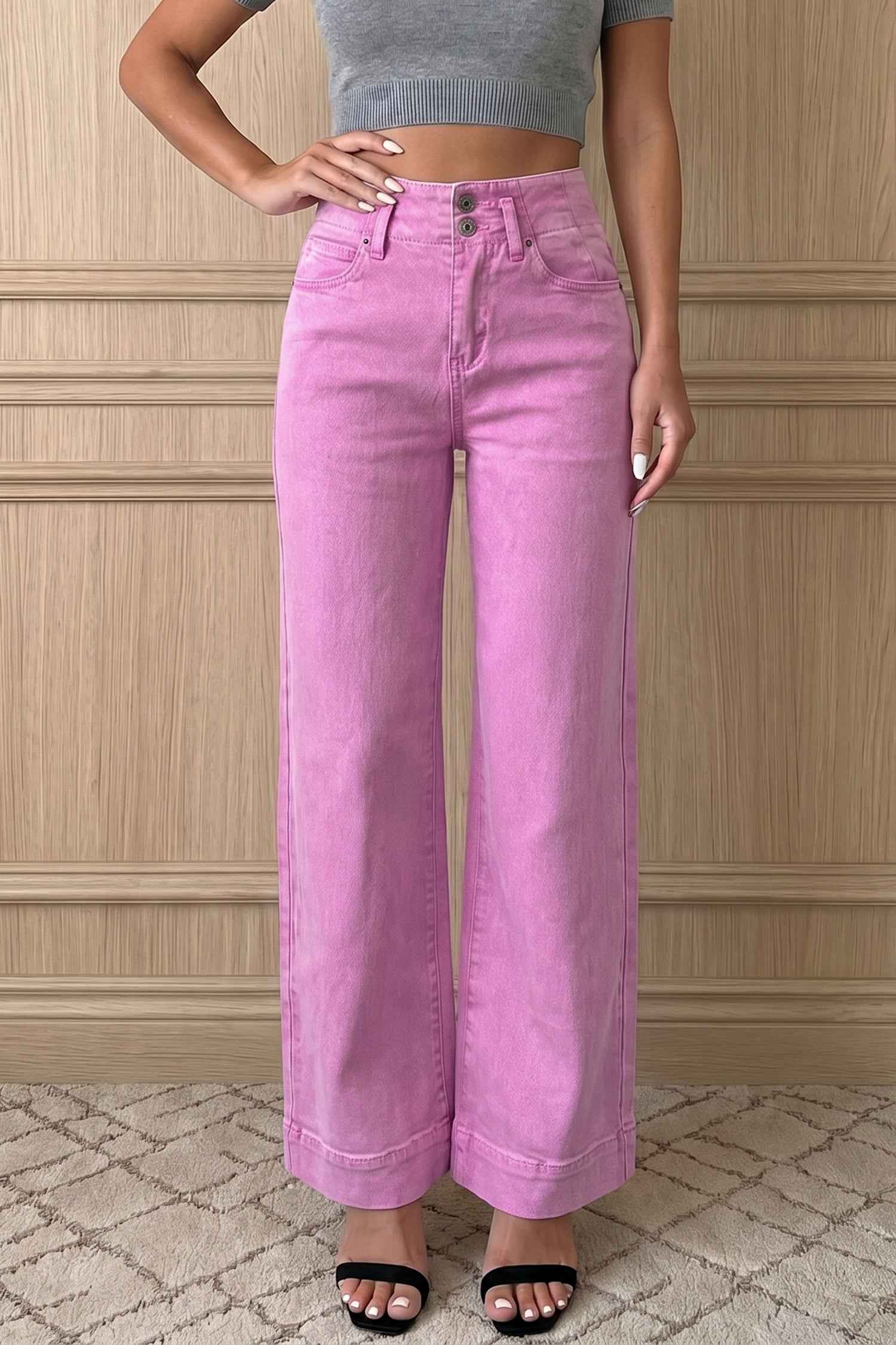 Bonbon 2-Button High Waist Wide Leg Jeans