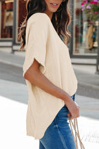 Black Frayed Batwing Sleeve Textured Cotton Blouse