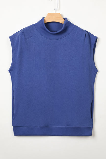 Yellow Solid Color High Neck Cap Sleeve Loose Top