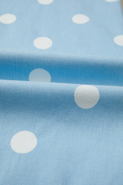 Sky Blue Polka Dot Print Raw Hem Shift Jeans