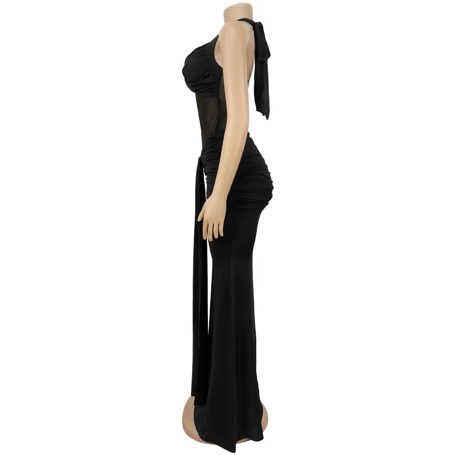 Fashion women’s sexy sheer mesh halter tie-back dress