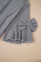 Black Plus Size Plaid Bow Decor Bell Sleeve Round Neck Jumper