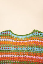 Carrot Striped Hollow Knit Summer Beach Cover Up