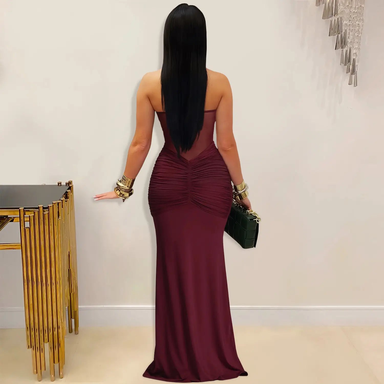 Fashion women’s sexy sheer mesh halter tie-back dress