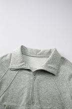 Phalaenopsis Zip Up Stand Collar Ribbed Thumbhole Sleeve Sweatshirt