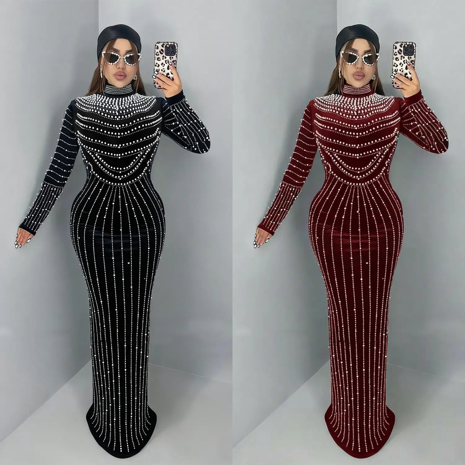 Elegant Velvet Embellished Long Sleeve Dress for Women Fashion Style Casual Occasion