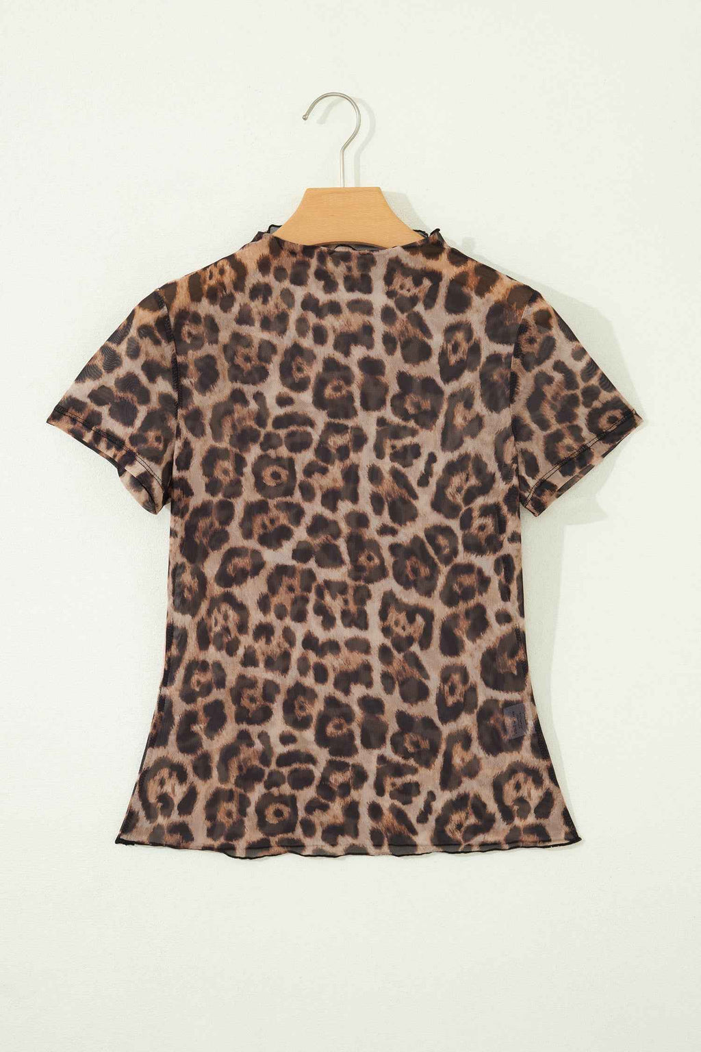 Camel Leopard Printed Mesh Short Sleeve Top