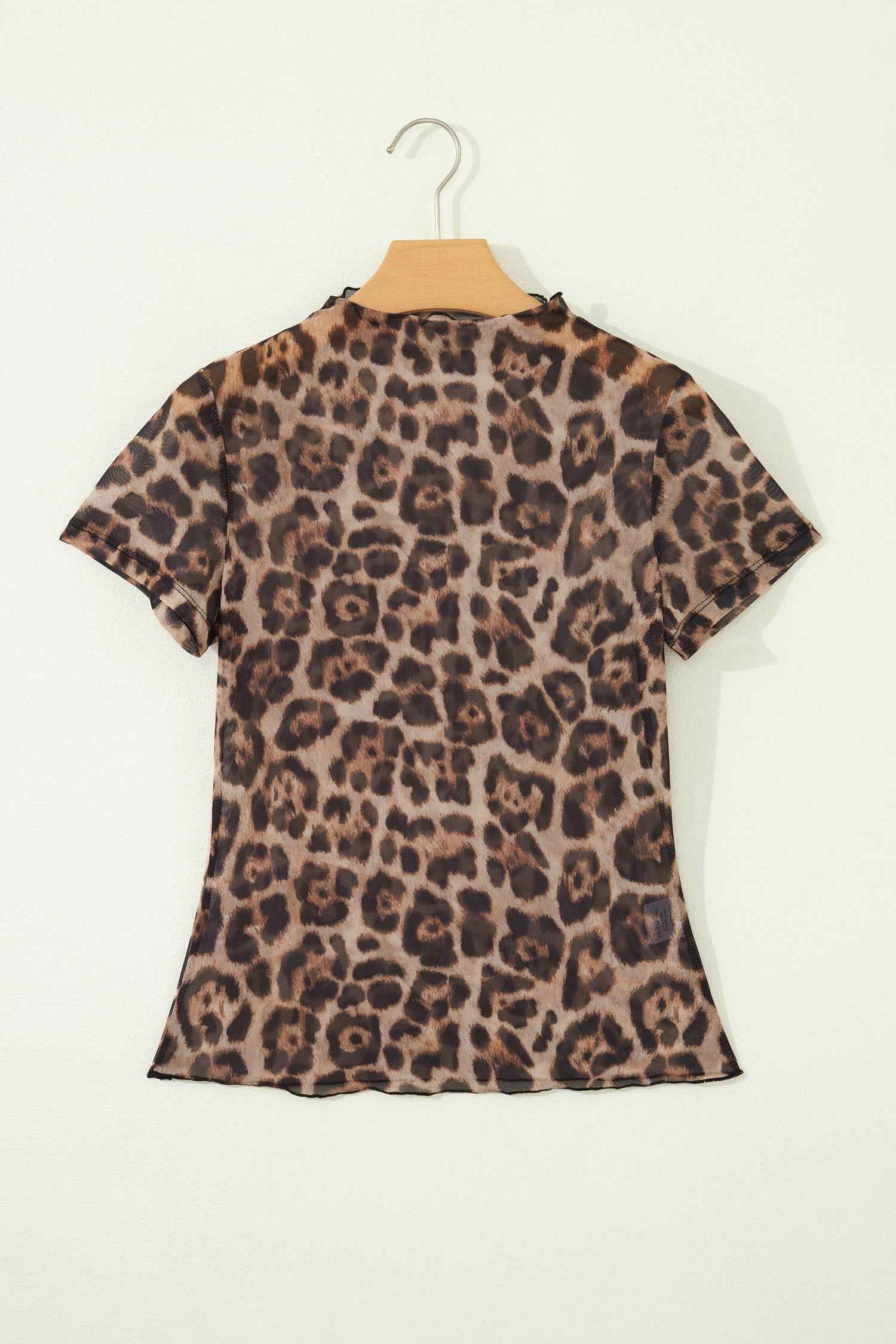 Camel Leopard Printed Mesh Short Sleeve Top