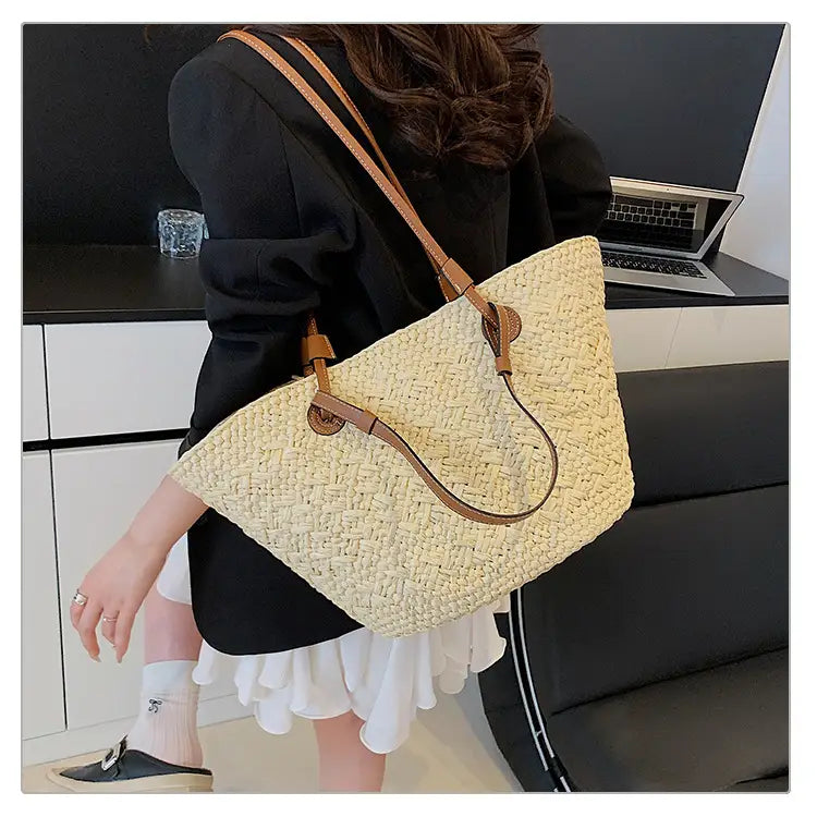 Straw woven bag for women large capacity single shoulder tote bag