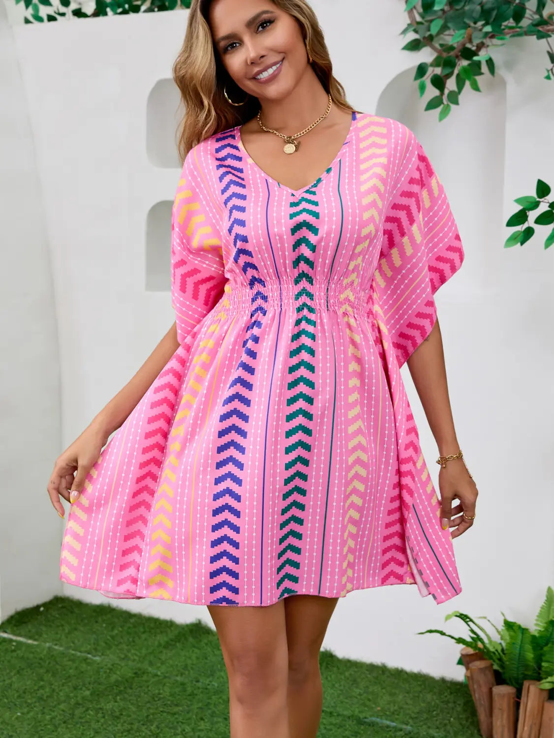 Bohemian Vacation Style Printed Sweet Dress V-Neck Kaftan