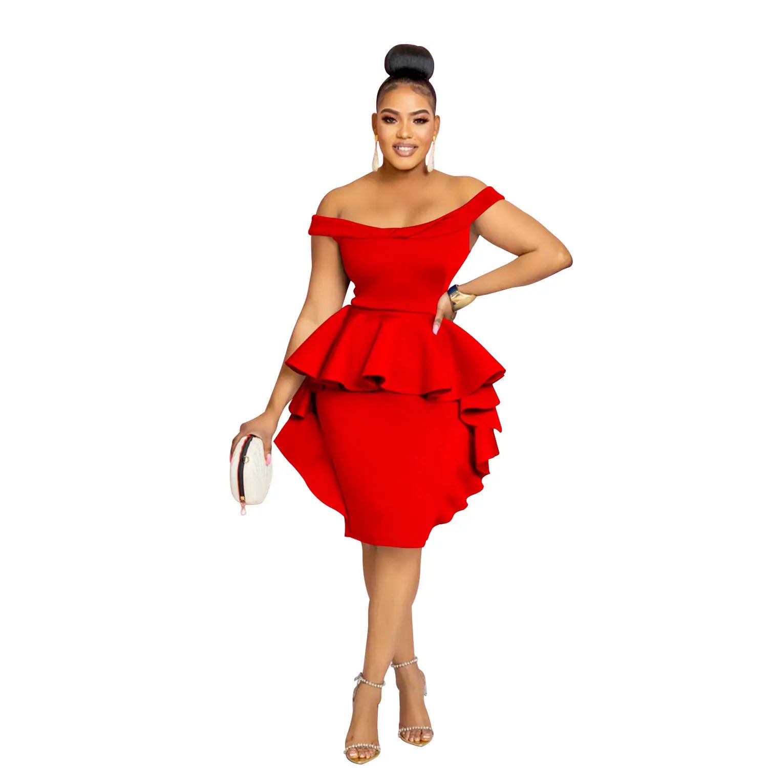 Fashion women’s solid color sleeveless ruffle hem mini dress