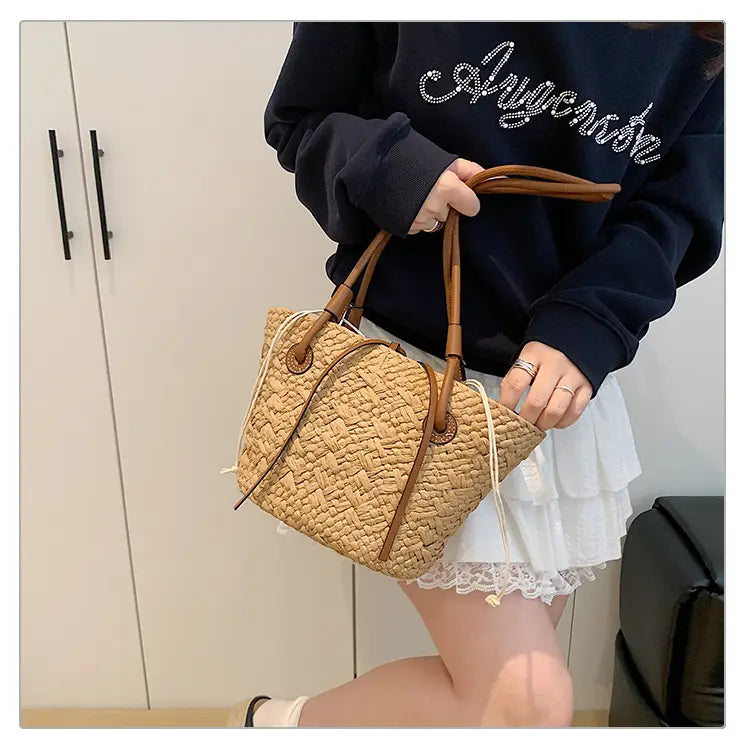 Straw woven bag for women large capacity single shoulder tote bag