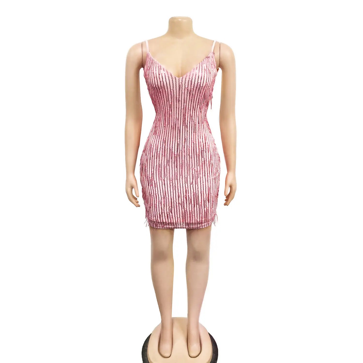 Style Solid Color Sleeveless Sequin V-Neck Backless Dress