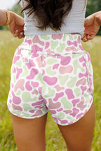 Multicolour Camouflage Print Shirred High Waist Athleisure Shorts