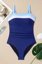 Black Color Block Detail Adjustable Straps One Piece Swimsuit