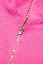 Pink Seam Detail Half Zip Tee Casual Shorts 2pcs Set