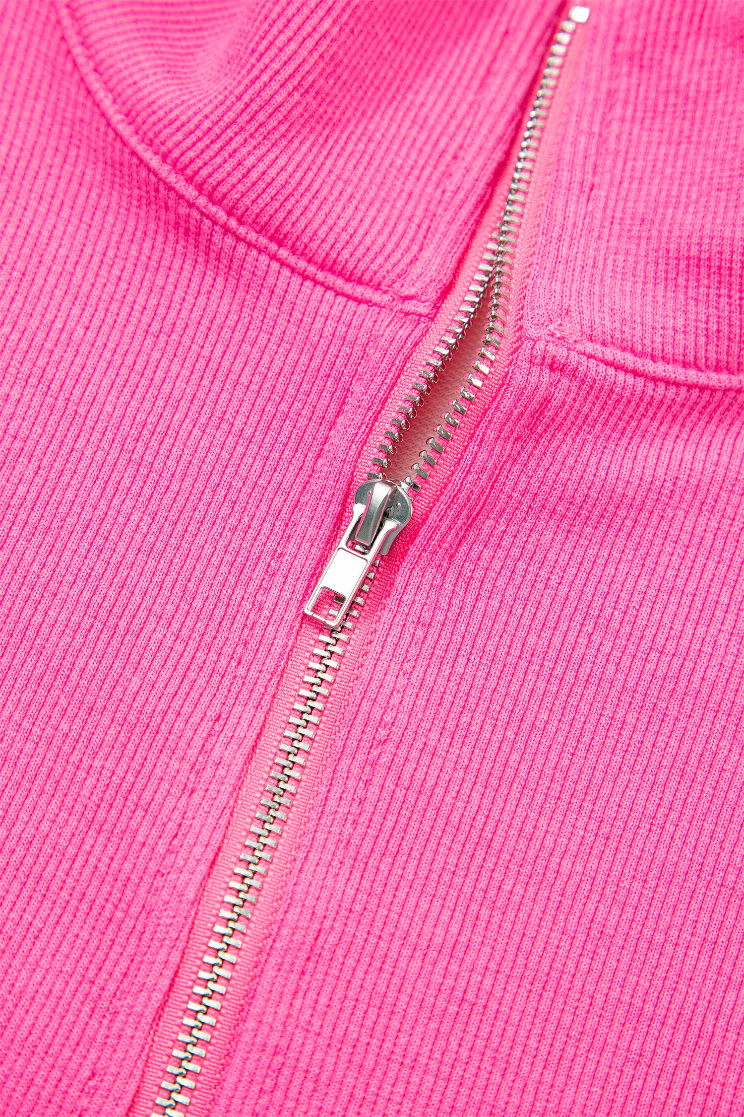 Pink Seam Detail Half Zip Tee Casual Shorts 2pcs Set