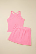 Green Slim Tank Top Elastic Waist Mini Skort 2pcs Outfit
