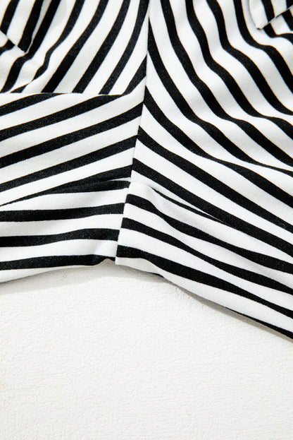 Black Striped Frill Knot Waist Decor Pants